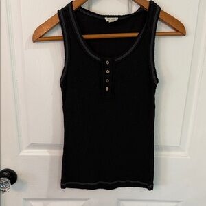 LA MIEL Black Ribbed Henley Tank with Contrast Trim